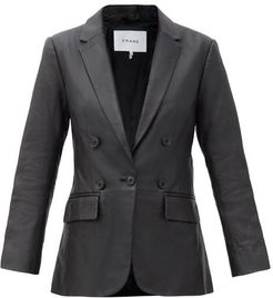 Decorative Double-breasted Leather Blazer - Womens - Black