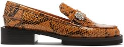 Crystal-embellished Python-effect Leather Loafers - Womens - Tan Multi