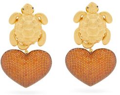 Turtle In Love 24kt Gold-plated Clip Earrings - Womens - Orange Gold