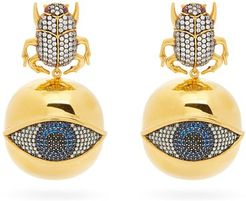 Scarab Golden Eye 24kt Gold-plated Clip Earrings - Womens - Blue Gold
