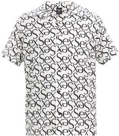 Sex-print Short-sleeved Cotton-blend Shirt - Mens - White