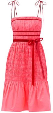 Joyce Velvet-trimmed Shirred-taffeta Dress - Womens - Pink