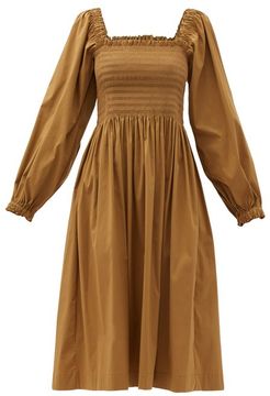 Larissa Shirred Cotton-blend Dress - Womens - Brown