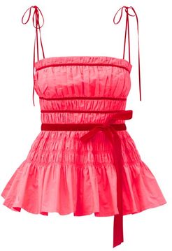 Cressie Velour-ribbon And Shirred-taffeta Top - Womens - Pink