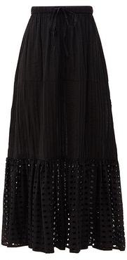 The Addison Embroidered-eyelet Cotton Skirt - Womens - Black
