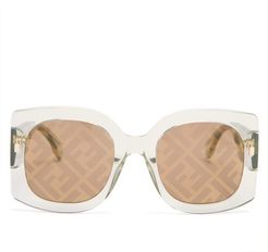 Roma Ff Square Acetate Sunglasses - Womens - Green