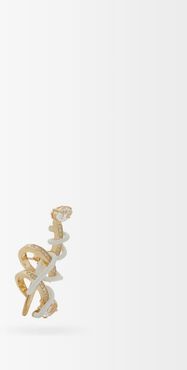 Crawler Diamond, 9kt Gold & Enamel Ear Cuff - Womens - White Gold