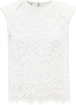 Padded-shoulder Cotton-blend Corded-lace Top - Womens - Ivory