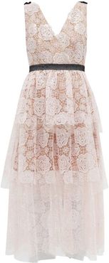 Starlet Rose Floral-embroidered Tulle Midi Dress - Womens - Light Pink