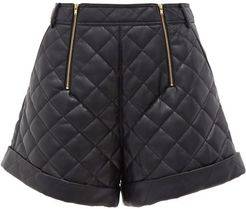 High-rise Quilted Faux-leather Shorts - Womens - Black