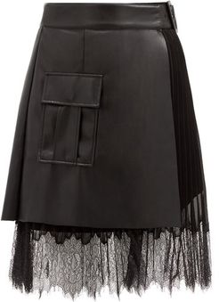 Faux-leather And Chiffon Wrap Skirt - Womens - Black