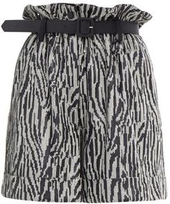 Zebra-sequinned Paperbag-waist Shorts - Womens - Black White