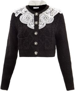 Lace-collar Cropped Cable-knit Cardigan - Womens - Black