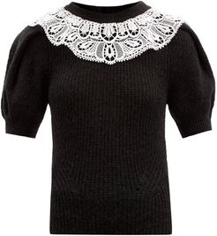 Puffed-sleeve Crochet-yoke Sweater - Womens - Black
