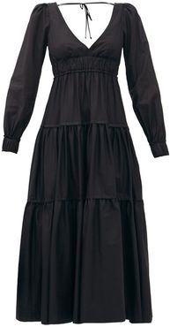 Theodora V-neck Tiered Cotton Dress - Womens - Black