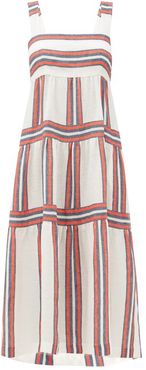 Kitty Square-neck Striped Linen Dress - Womens - Red Stripe