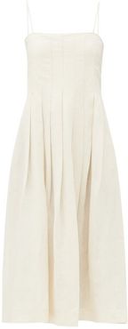 Lucia Pleated Linen Midi Dress - Womens - Ivory