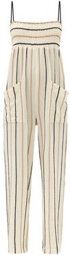 Tallie Smocked Cotton-blend Cheesecloth Jumpsuit - Womens - Yellow Stripe