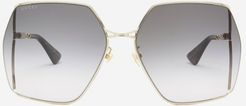Oversized Square Metal Sunglasses - Womens - Gold