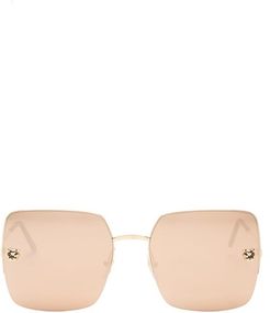 Panthère De Cartier Square Metal Sunglasses - Womens - Gold