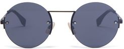 Ff-engraved Rimless Round Metal Sunglasses - Mens - Black