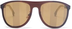 Striped-lens Aviator Acetate Sunglasses - Mens - Brown White