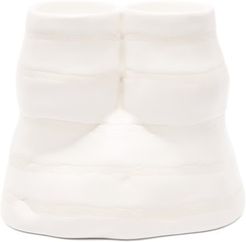 Double L'egg Striped Ceramic Tealight Holder - White