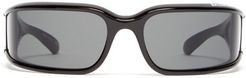 Wraparound Rectangular Acetate Sunglasses - Mens - Black