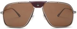 Santos De Cartier Aviator Metal Sunglasses - Mens - Brown