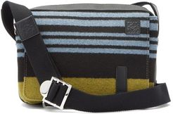 Striped Leather-trimmed Messenger Bag - Mens - Black Blue