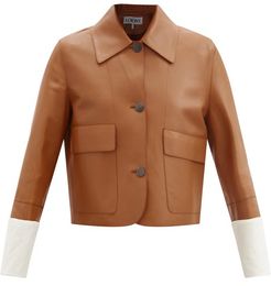 Cropped Leather Jacket - Womens - Tan