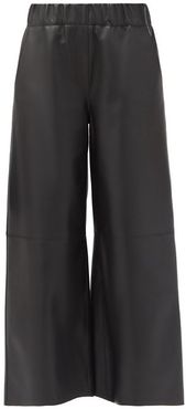 Elasticated Leather Wide-leg Trousers - Womens - Black
