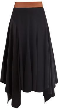 Asymmetric Leather-waist Crepe Skirt - Womens - Black