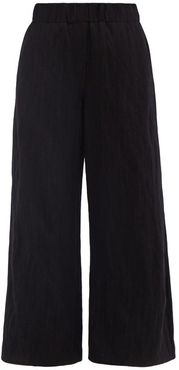 Pinstriped Wool-blend Wide-leg Trousers - Womens - Black