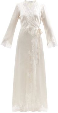 Skyfall Lace-trimmed Silk-satin Long Robe - Womens - Ivory