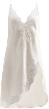 Side-slit Lace-trimmed Silk Short Slip Dress - Womens - Ivory