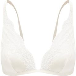 Lace-trimmed Silk-satin Soft-cup Bra - Womens - Ivory