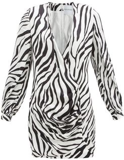 Draped Zebra-print Satin Mini Dress - Womens - Black White