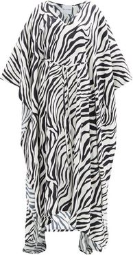Zebra-print Crepe Kaftan - Womens - Black White