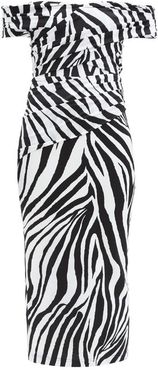 Off-the-shoulder Zebra-print Jersey Dress - Womens - Black White