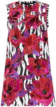 Floral And Zebra-sequinned Mini Shift Dress - Womens - Multi