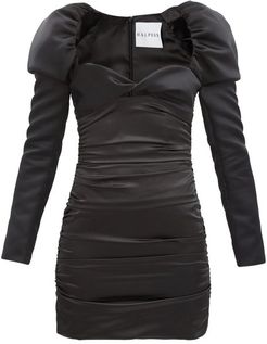 Puff-shoulder Satin Mini Dress - Womens - Black