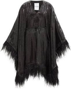 Feather-embellished Sequinned Mini Dress - Womens - Black