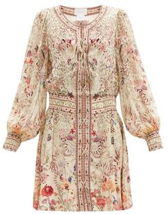 Laced Drifting Dreamer-print Silk Dress - Womens - Cream Print