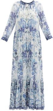 Talking About A Revolution-print Silk Maxi Dress - Womens - Blue Print