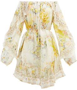 In The Hills Of Tuscany Silk Mini Dress - Womens - Yellow Print