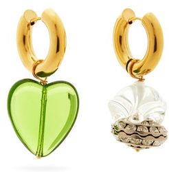 Mismatched Glass & 24kt Gold-plated Hoop Earrings - Womens - Green Multi