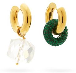 Mismatched Crystal & 24kt Gold-plated Earrings - Womens - Green Multi