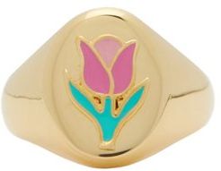 Gold-vermeil Tulip Signet Ring - Womens - Gold Multi