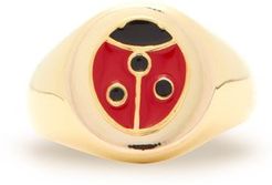 Ladybird Enamel & 18kt Gold-plated Signet Ring - Womens - Red Gold